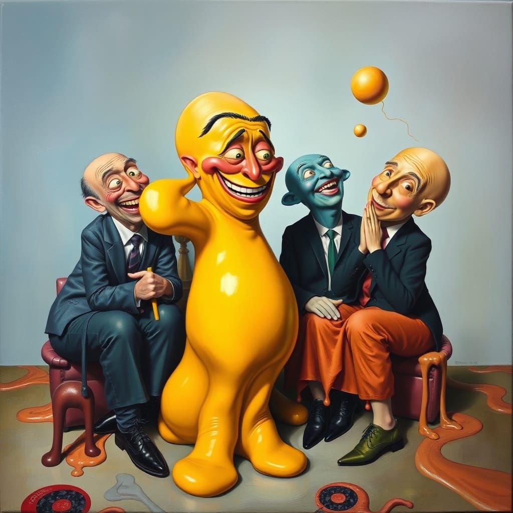Surrealist Oil Painting of Hilarity and Confusion