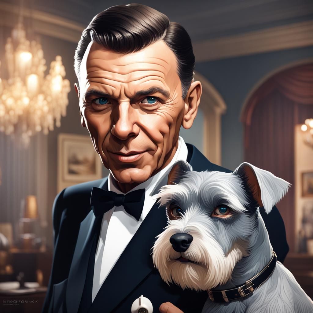 Frank Sinatra Portrait with Schnauzer in Hyperrealism