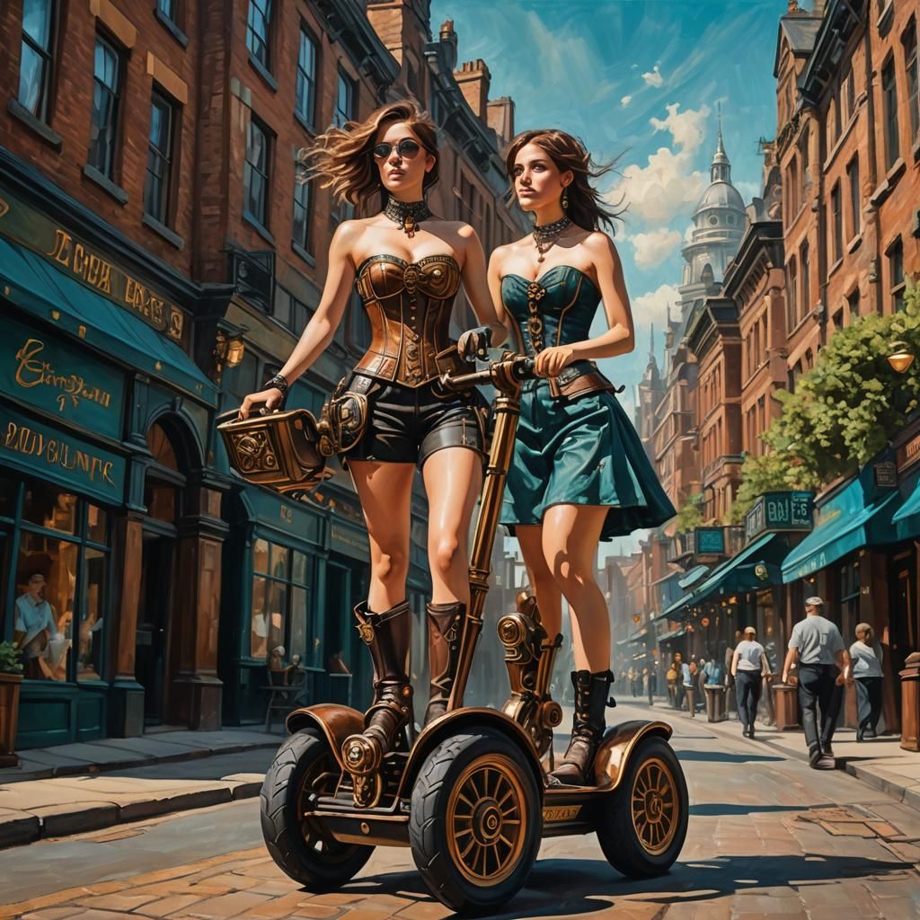 Steampunk Girl on Segway in Victorian London