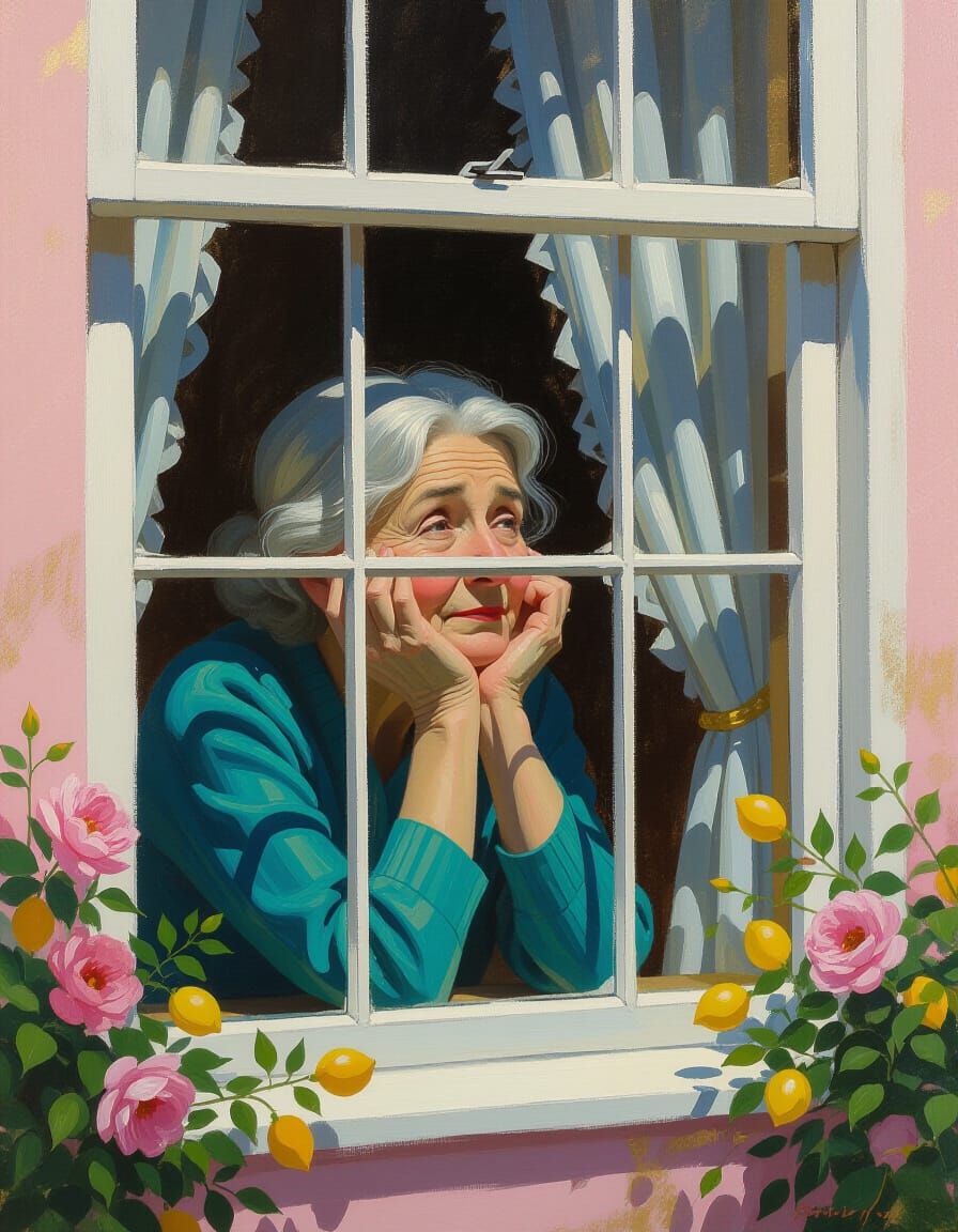 Pensive Old Lady in Impressionist Rococo Painting