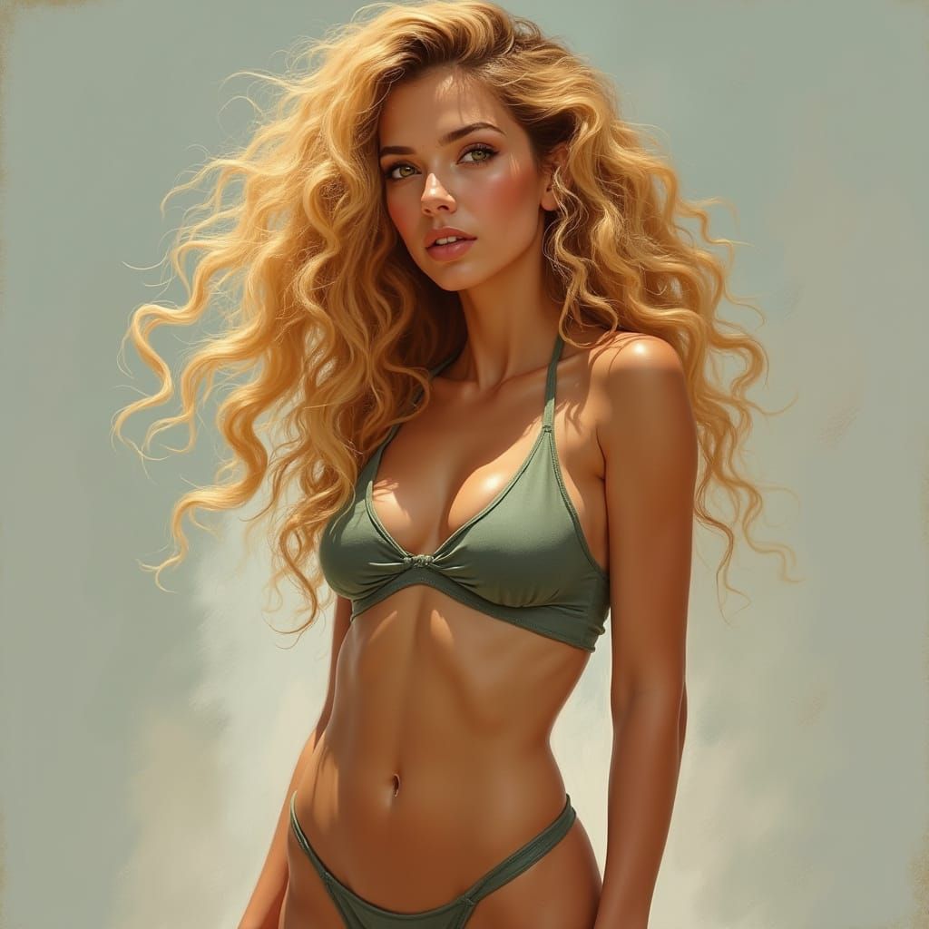 Vibrant Art Nouveau Goddess in Dynamic Pose