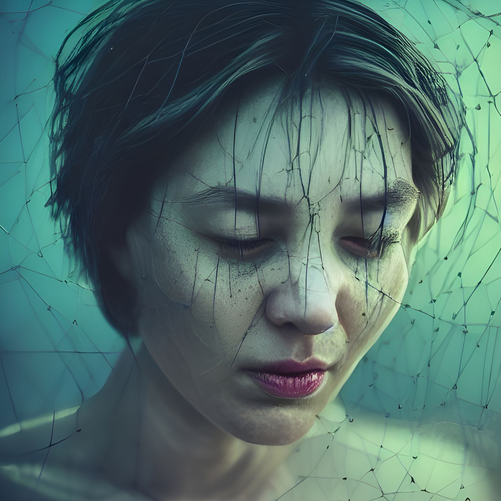 Dystopian Portrait of a Man with Entangled Hair