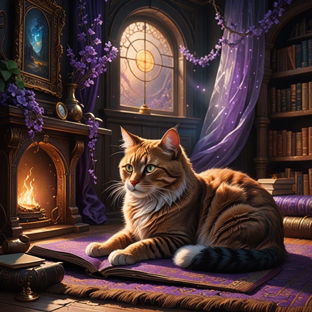 Cozy Cat in Fiber Optic Reading Nook
