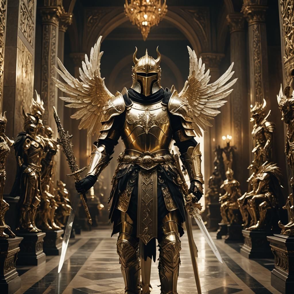 Golden Knight with Obsidian Ornament in Grand Hallway