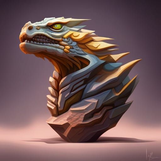 Detailed Stone Dragon Bust in Hyperrealistic Style