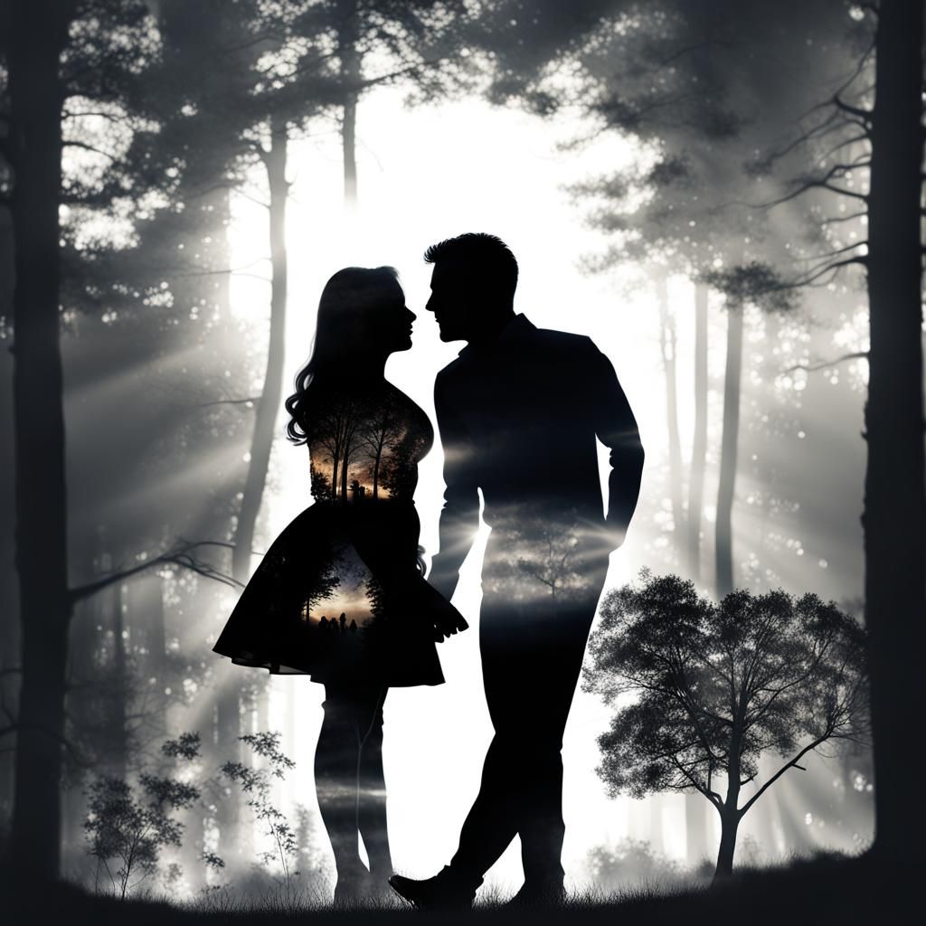 Evocative Silhouette of Couple with Family Memories