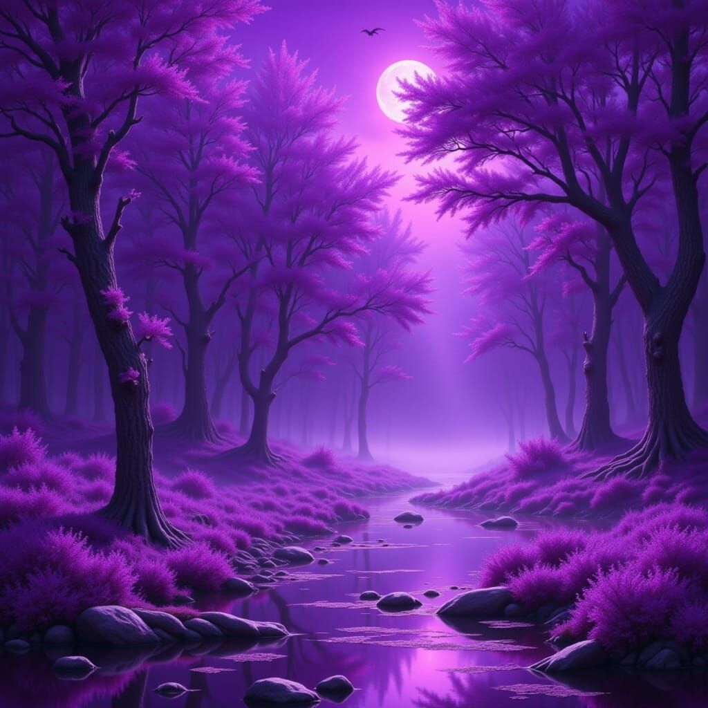 Psychedelic Purple Haze Landscape in Abstract Style