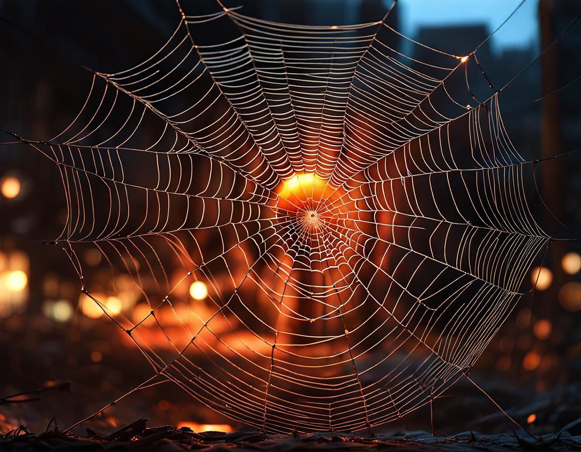 Glowing Spiderweb with Neon Spider, Digital Art