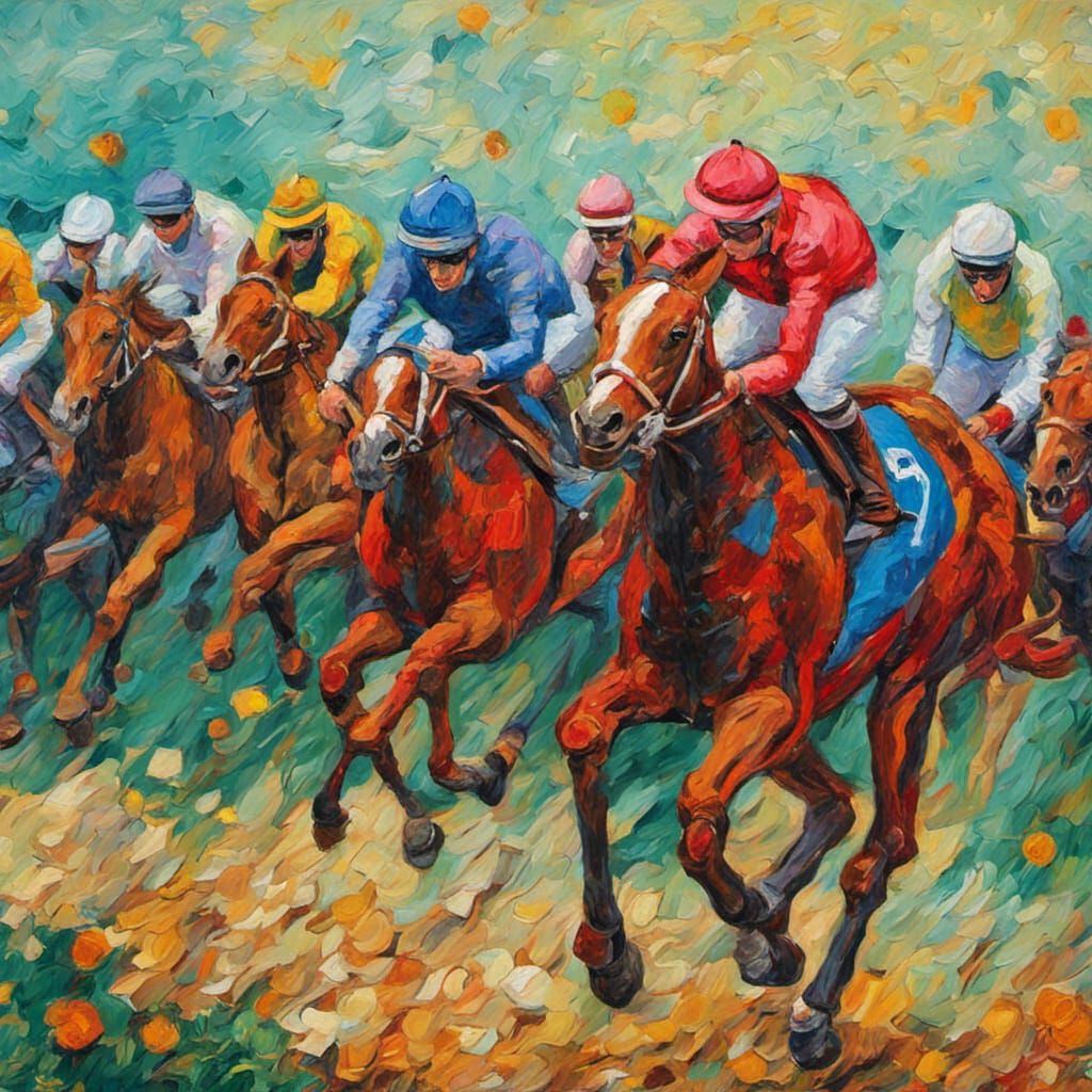 Kentucky Derby in Expressionist Impasto Style