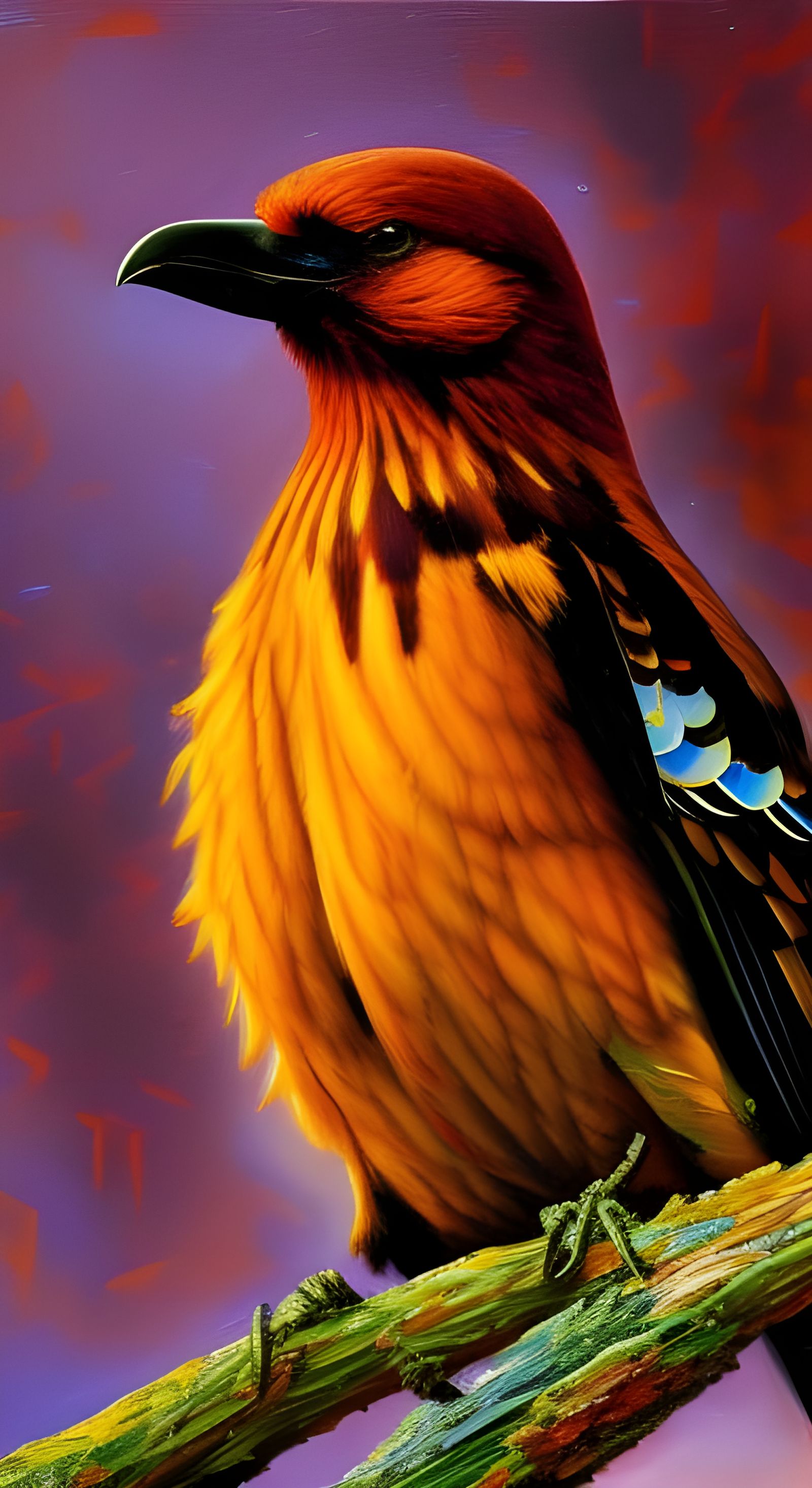 Cyberpunk Autumn Raven with Leaf Feathers