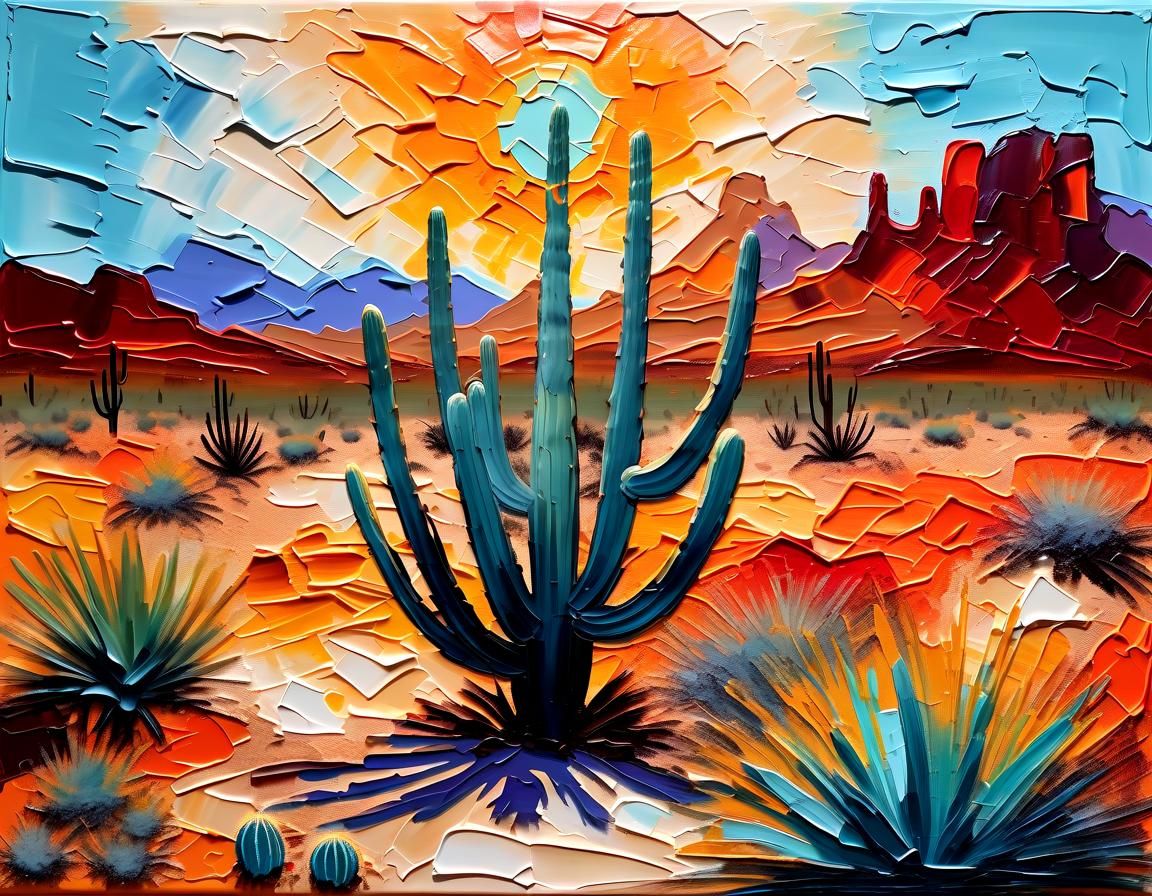 Desert Mirage: Impasto Painting with Saguaro and Agave