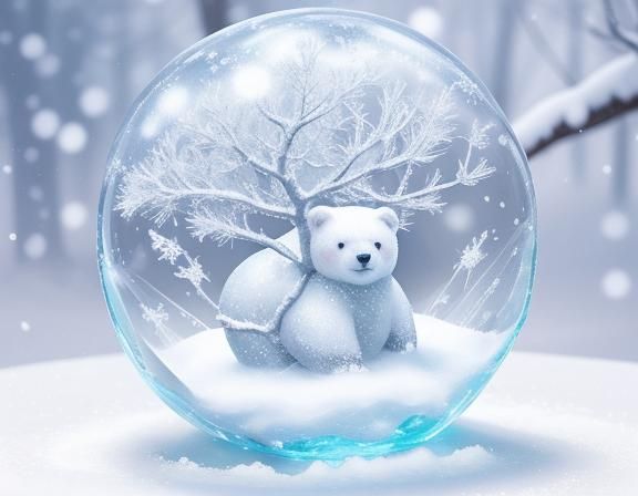 Adorable Crystalline Snow Globe with Happy Snow Bear