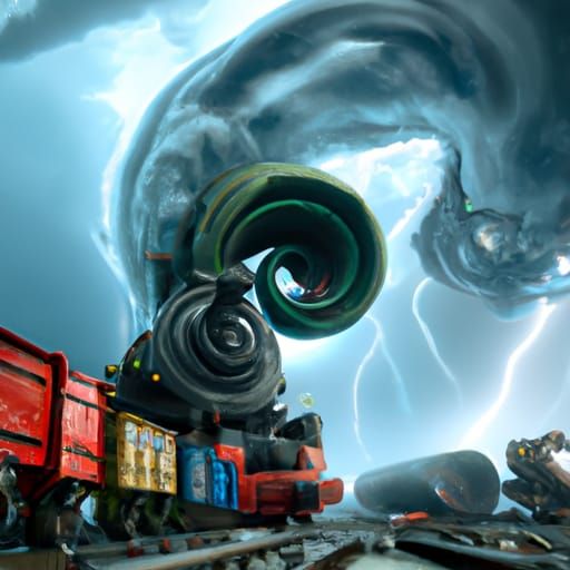 Freight Train Circling in Tornado: Fantasy Concept Art