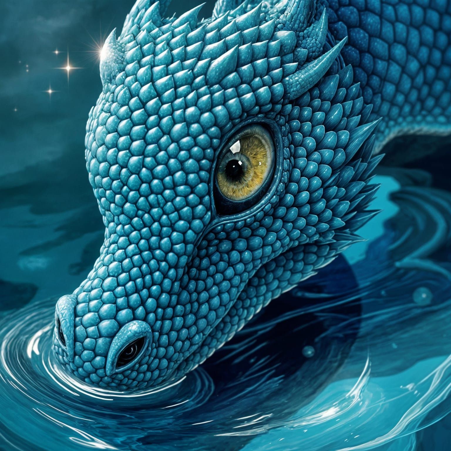 Ancient Blue Dragon in Ethereal Waters