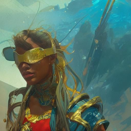 Detailed Swimsuit Portrait in Art Nouveau Style