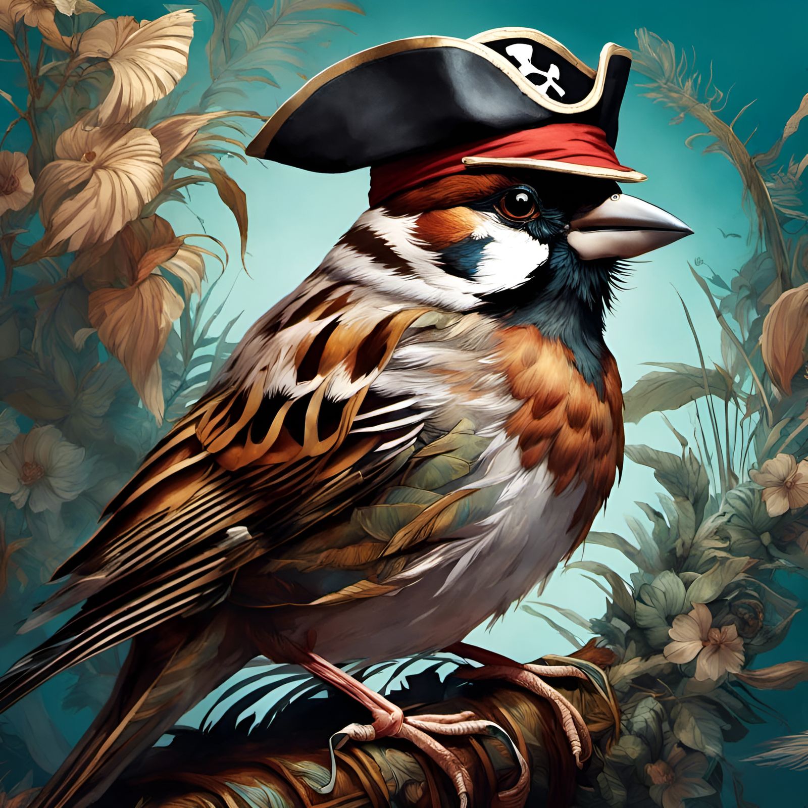 Sparrow Pirate Portrait in Detailed Fantasy Style