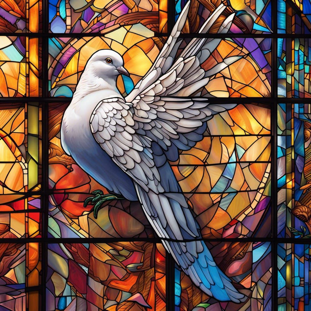 Dove on Stained Glass in Gothic Church