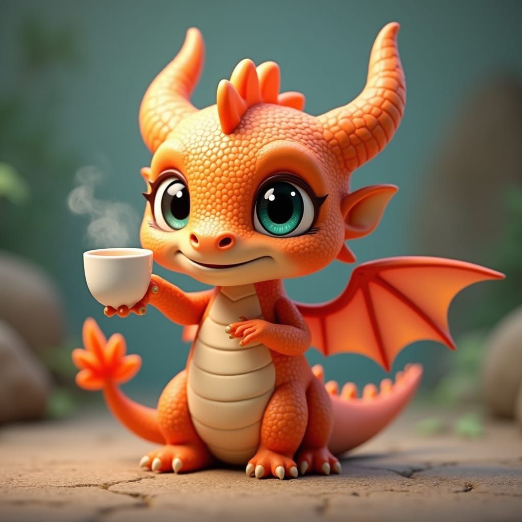 Adorable Dragon with Expressive Eyes in Fantasy Art