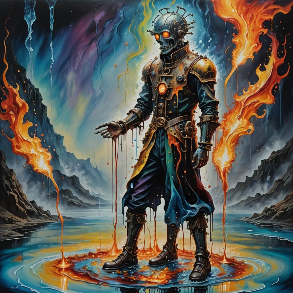 Surrealist Fool in Void with Clockwork Machinery