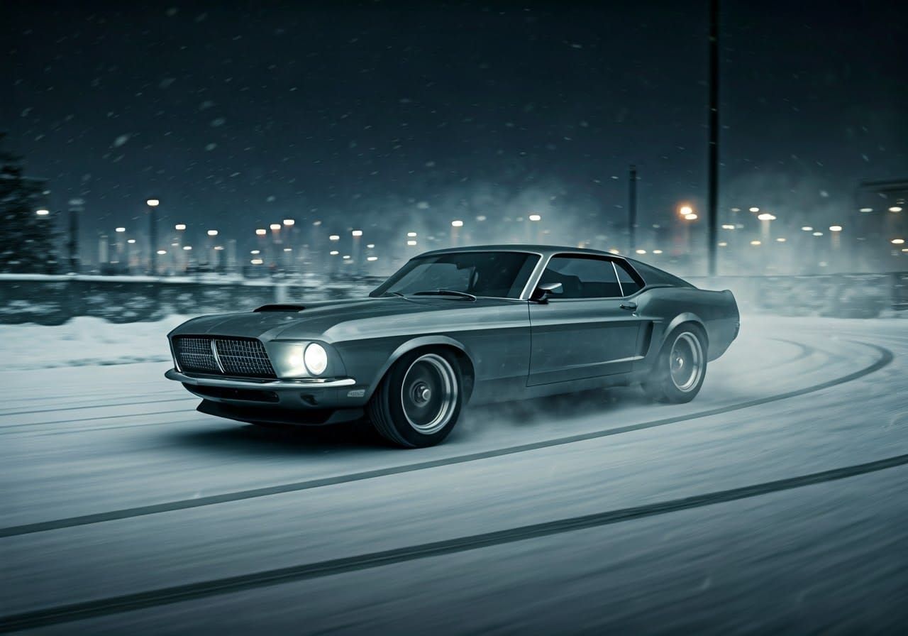 Dark Grey 1969 Lincoln Mustang Concept Drifts Through Snowy ...