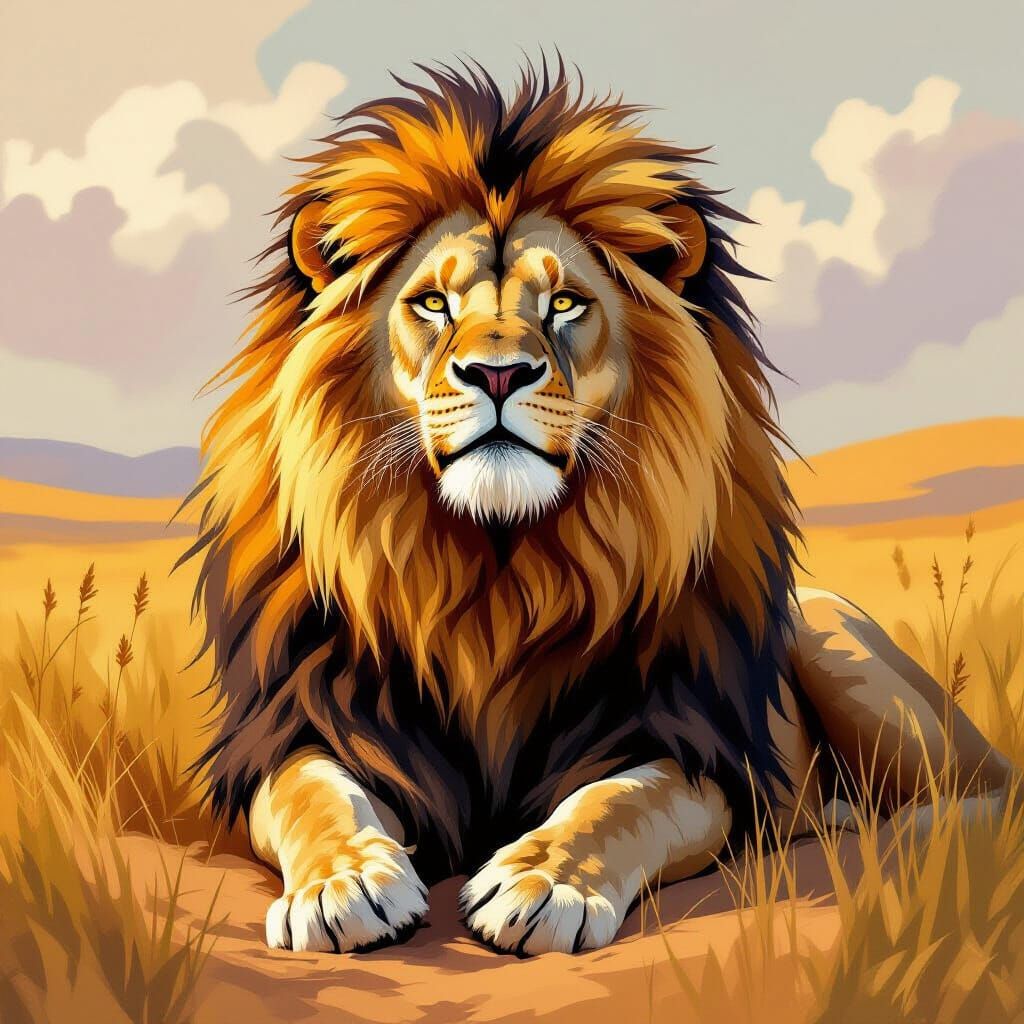 Immortal Lion in Digital Painting Style