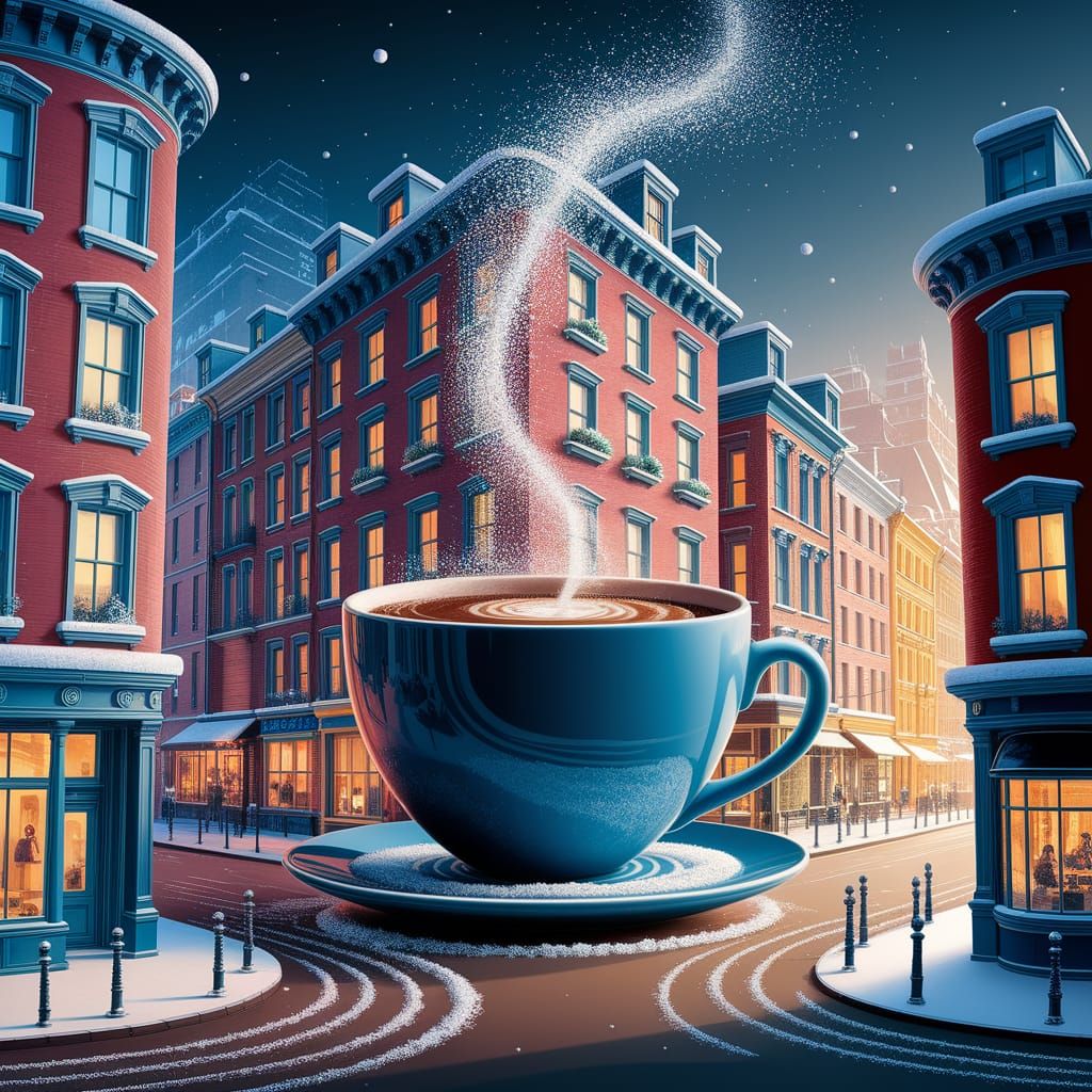 Whimsical Cityscape: Colossal Coffee Cup Building