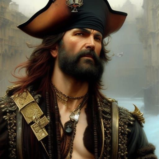 Detailed Pirate Portrait in Classical Style