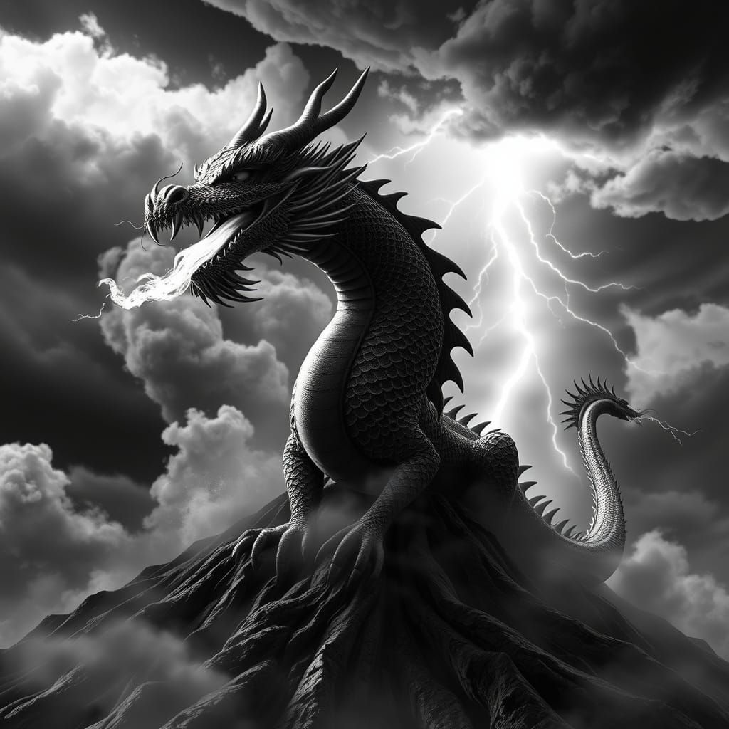 Japanese Tattoo Style Dragon Erupts from Smoking Volcano in ...