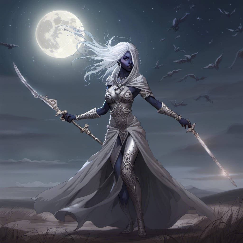 Drow Priestess Dancing Under the Moon