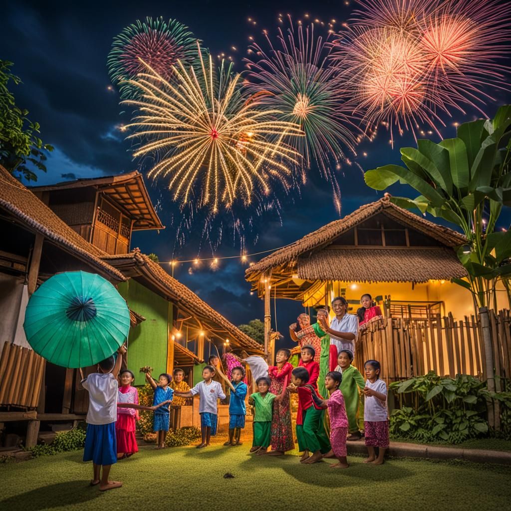 Festive Hari Raya Celebration in Cheerful Malay Village