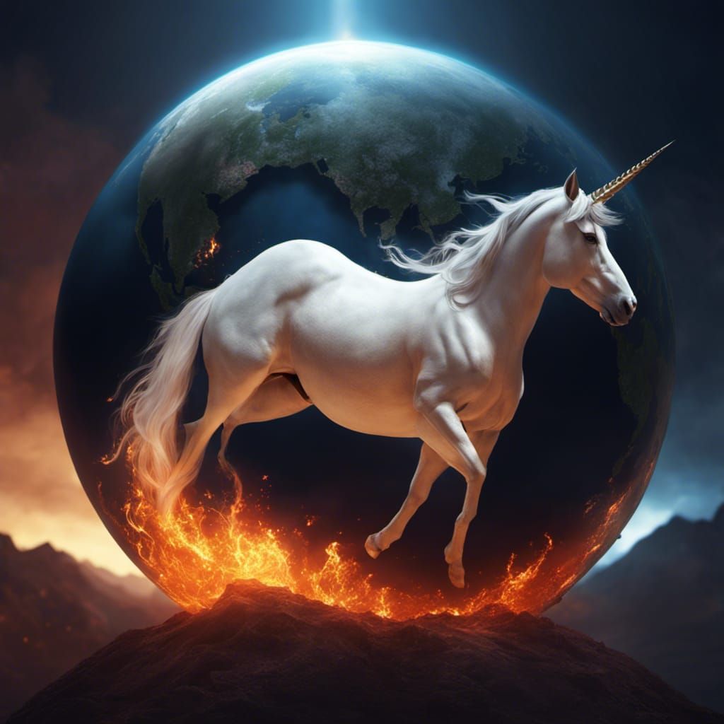 Fiery Unicorn Ignites Earth: Fantasy Art