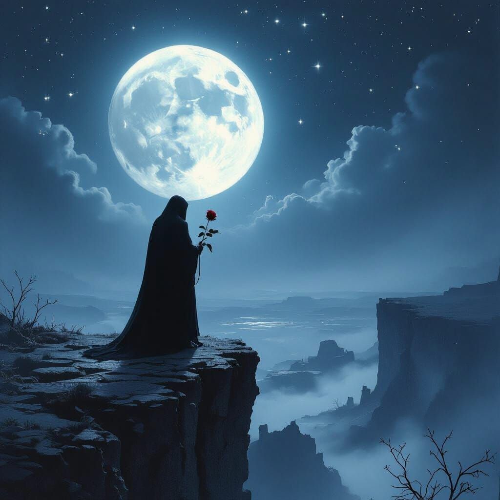 Melancholic Figure on Precipice Overlooking Abyss