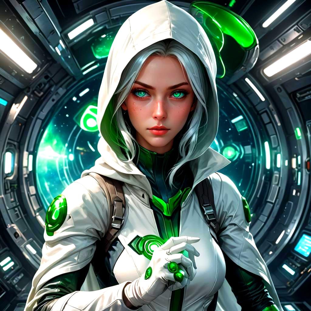 Green-Skinned Superheroine in Anime Style