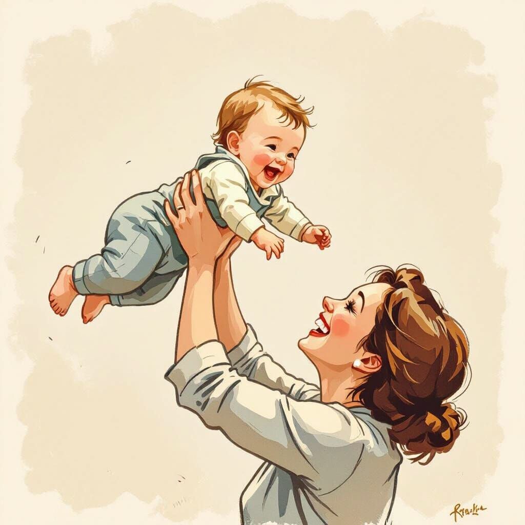 Mother's Love: Joyful Baby Lifts in Tender Illustration