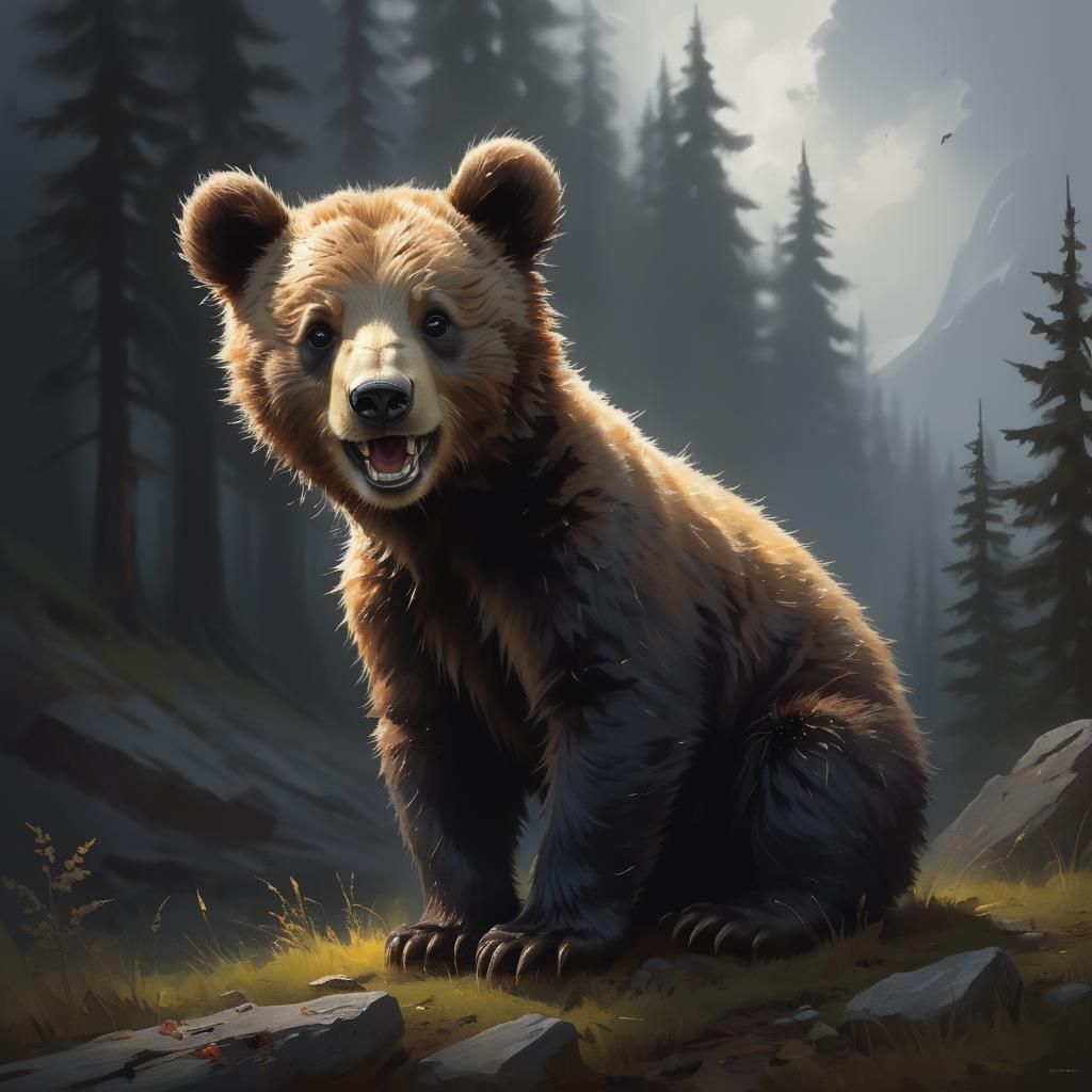 Sinister Adorable Happy Bear Cub by Rutkowski