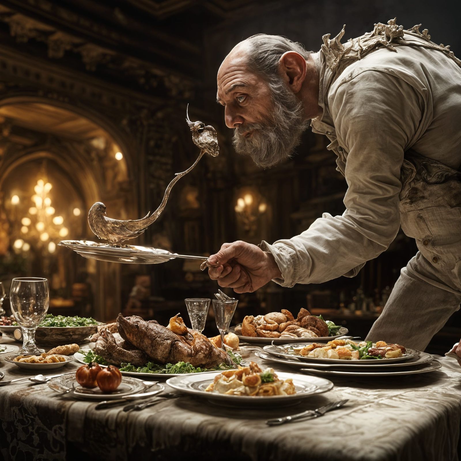 Ornate Dinner Service in Hyperreal Painting Style