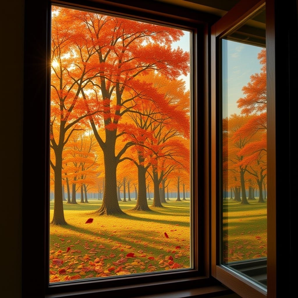 Vibrant Autumn Forest View Through Window