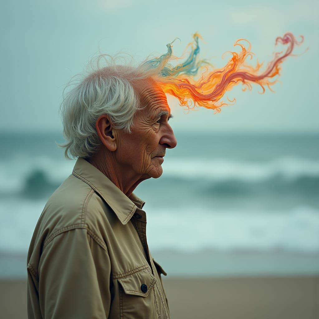 Elderly Patient's Fading Memories on a Desolate Beach