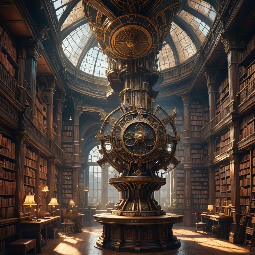 Grand Fan in Library: Detailed Matte Painting