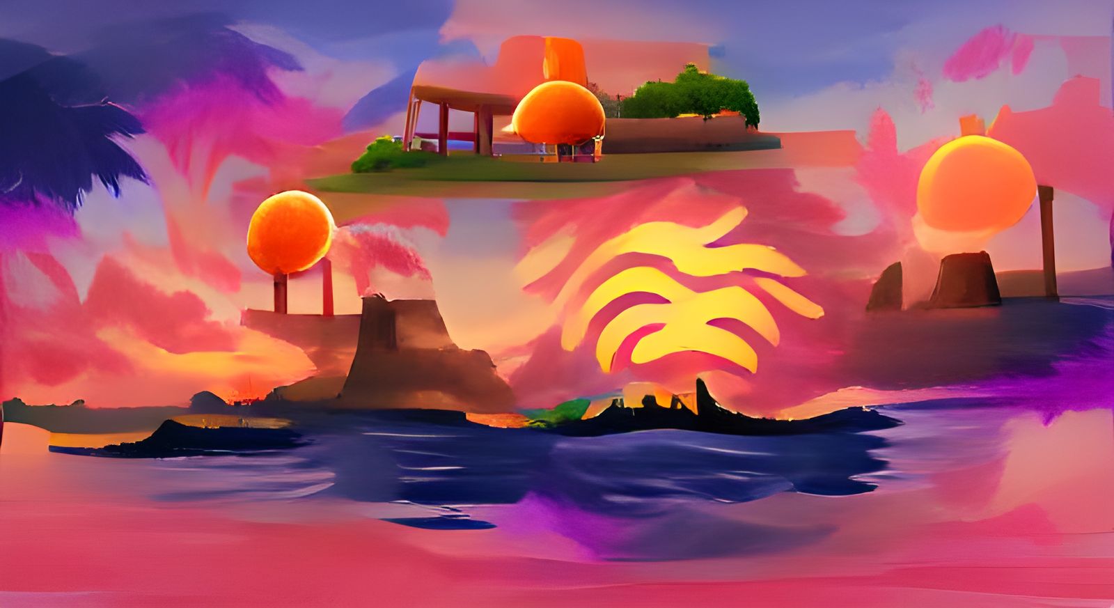 Tropical Island Sunset Impressionistic Painting