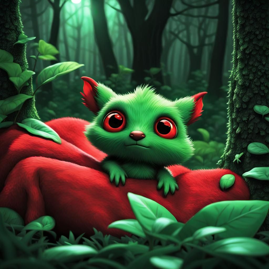Red Creature on Green Leaves: Selective Color Splash