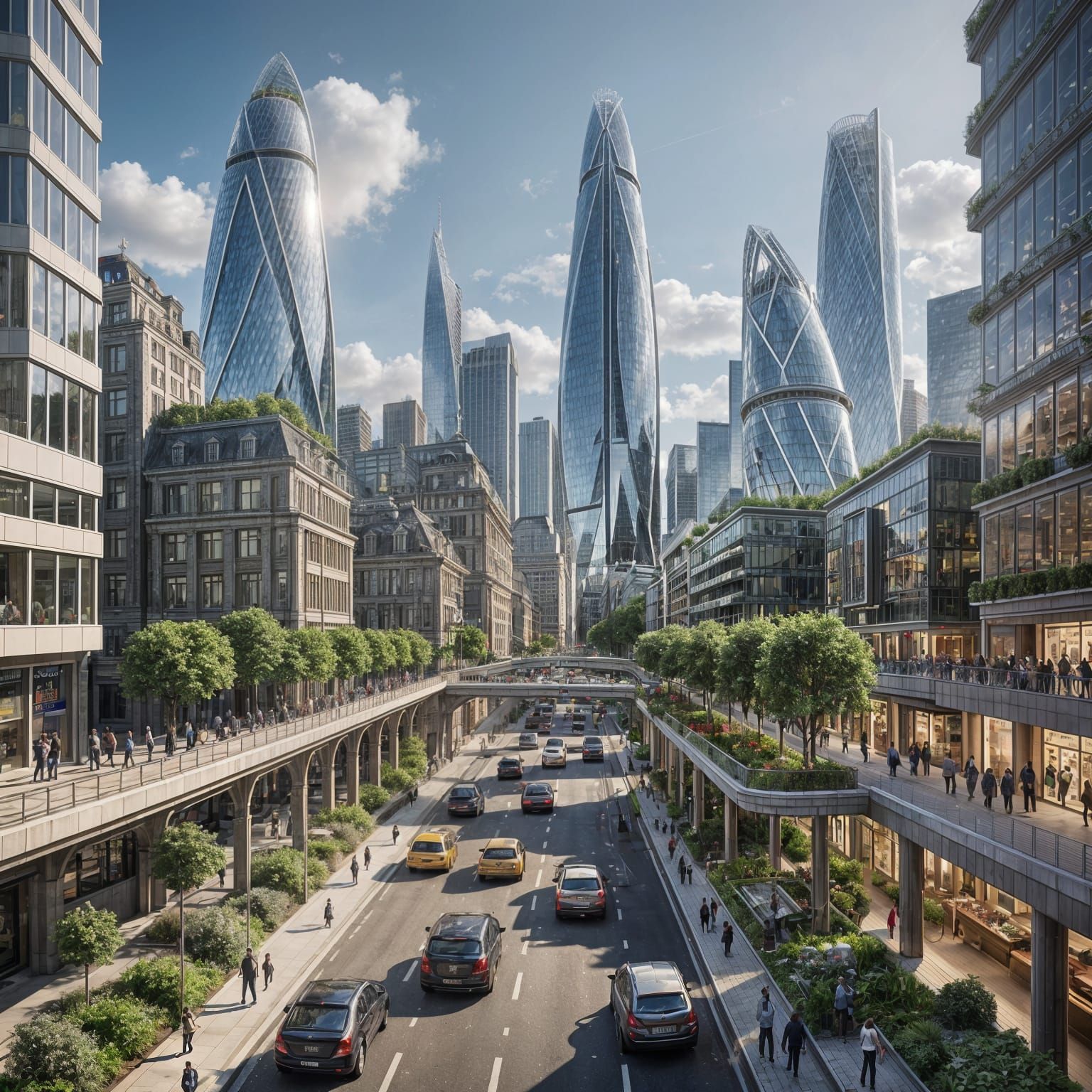 London 2100: Futuristic Eco-City Street Scene
