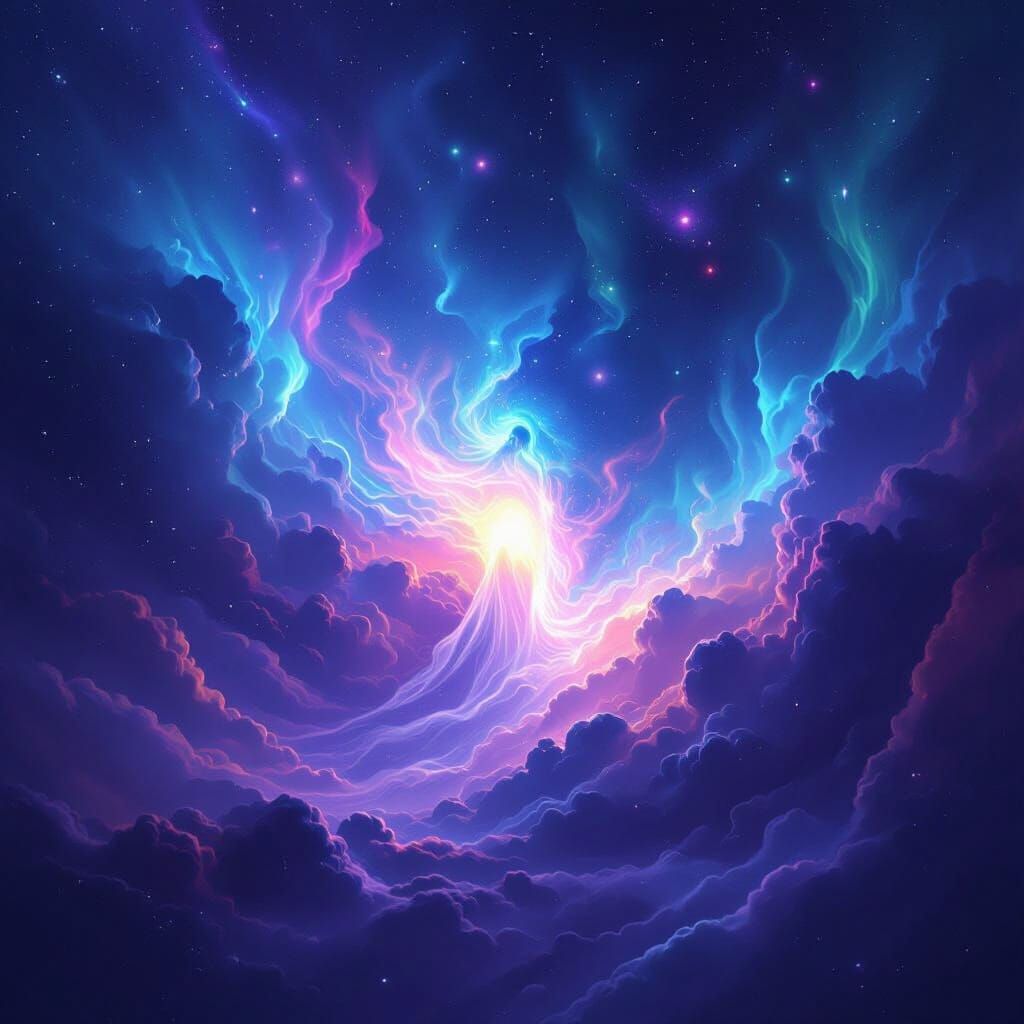 Ethereal Soul Manifesting in Cosmic Aurora