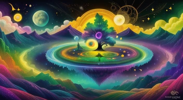 Bioluminescent Rainbow Tree of Life Digital Painting