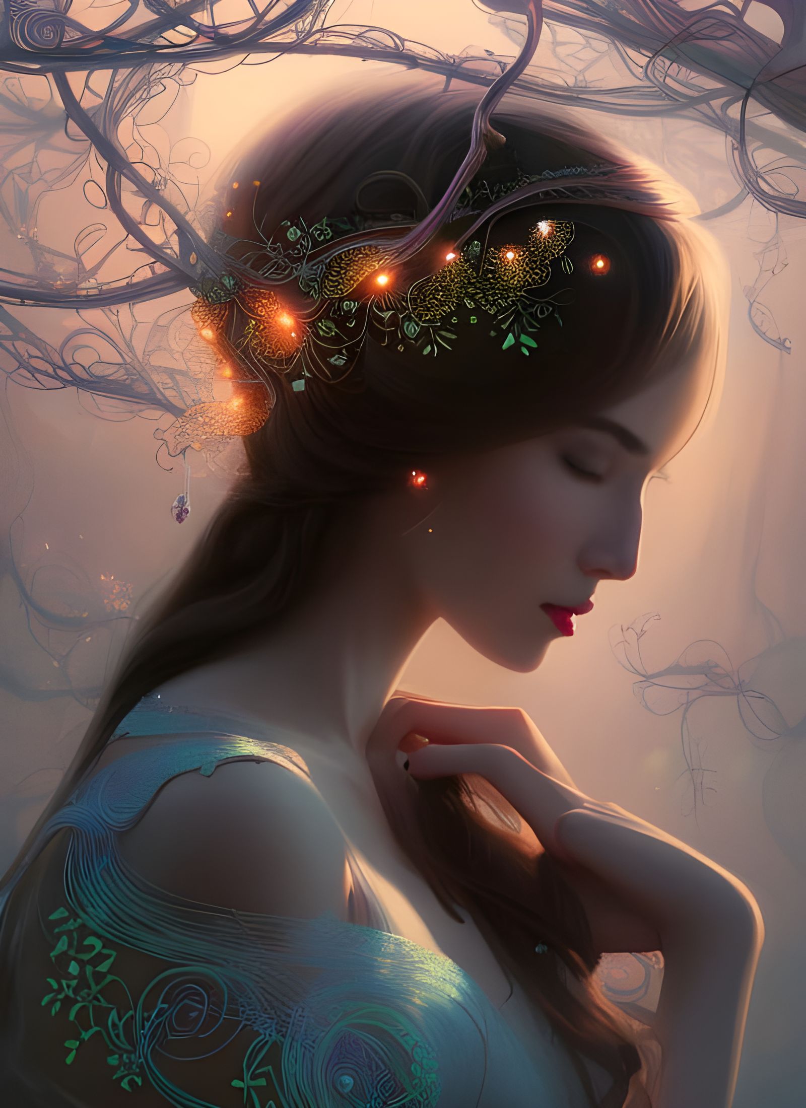 Elegant Woman Portrait with Elaborate Hat