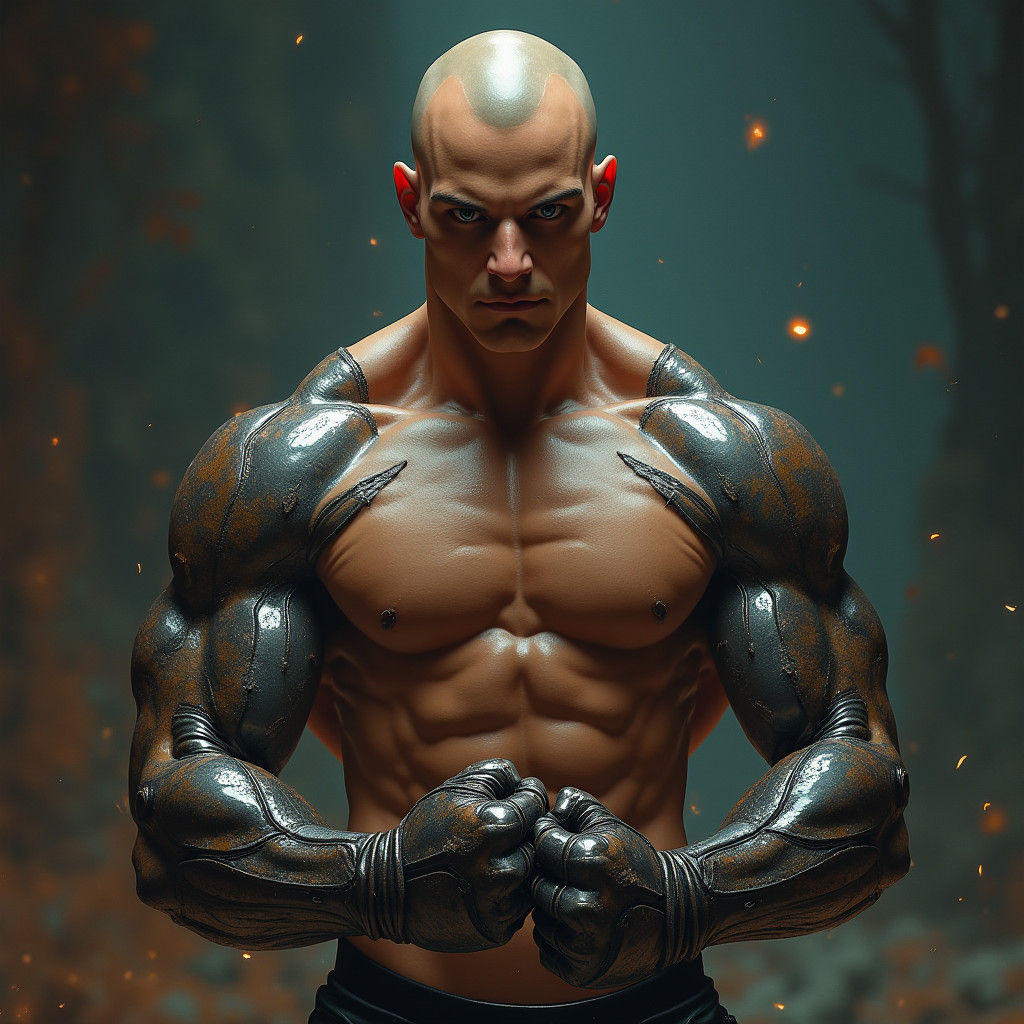 Metallic Fighter in Dark Industrial Fantasy Style