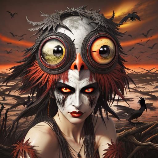Surreal Bird Portrait in Swampy Fantasy Landscape