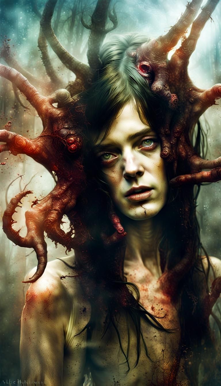 Expressionist Double Exposure Portrait of Lovecraftian Horro...