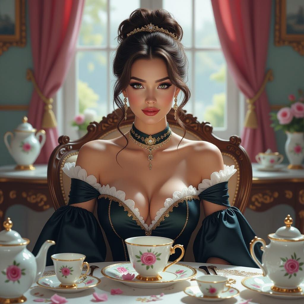 Whimsical Tea Party in a Digital Art Style