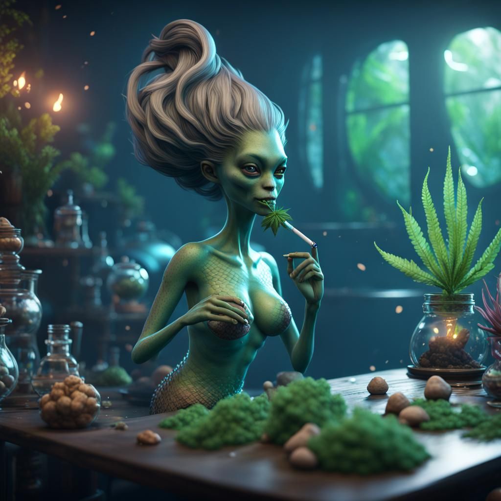 Mermaid Alien Smoking: 3D Game Cinematic Art
